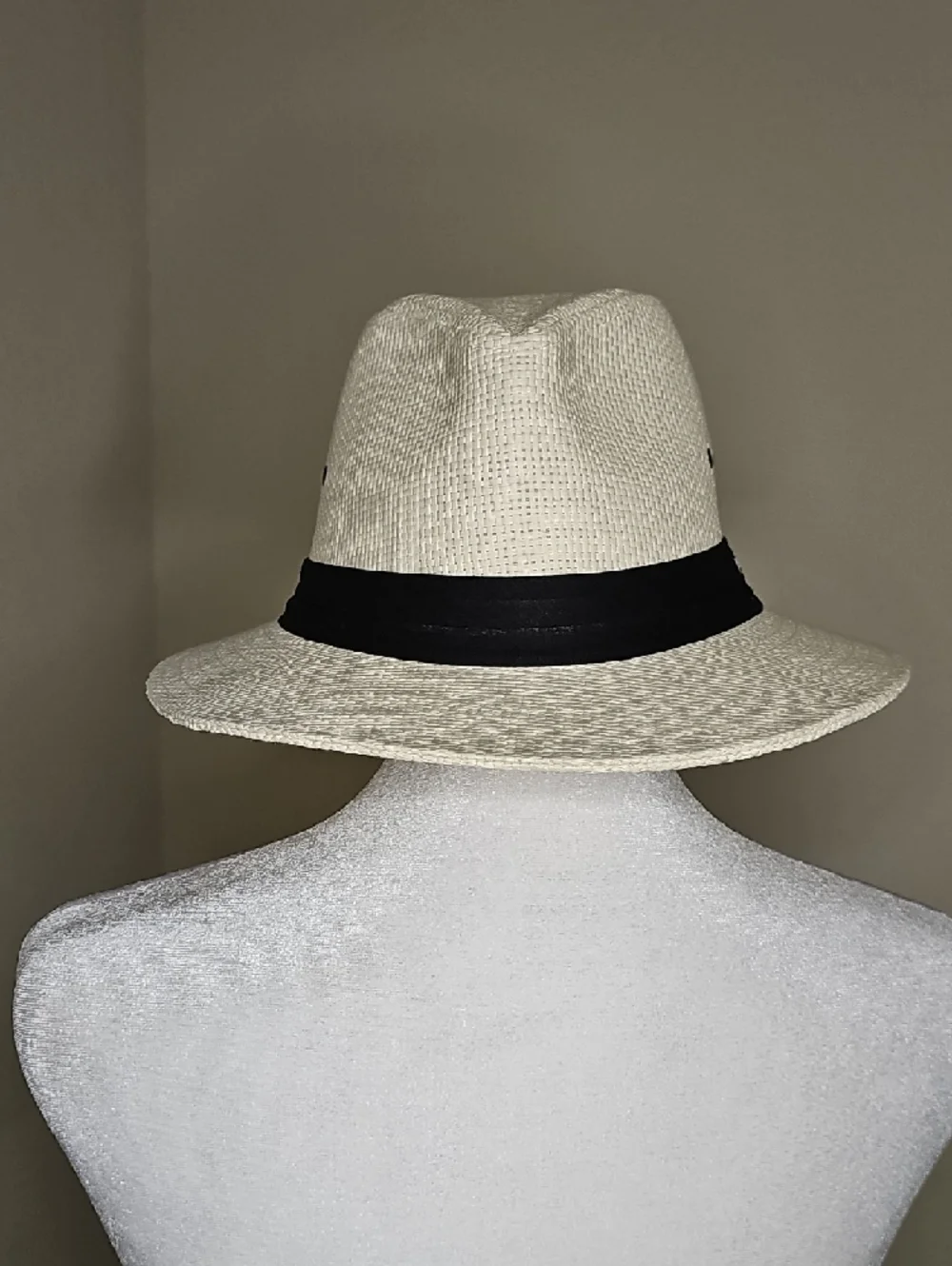 Panama Jack Cream Straw Fedora Safari Hat with 2-Pleat Black Band L - Picture 3 of 10